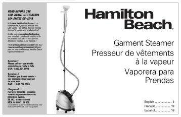 Hamilton Beach 90 Minute Garment Steamer (11550) - Use and Care Guide