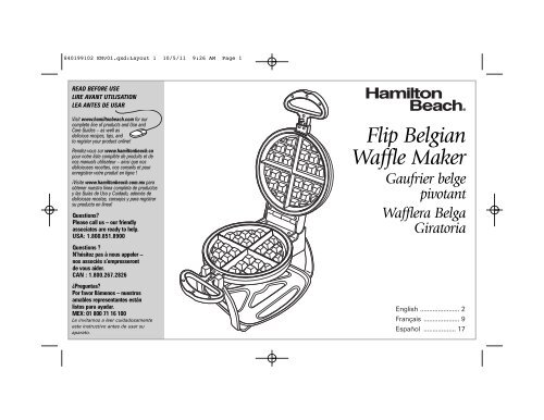 Hamilton Beach Belgian Style Flip Waffle Maker (26010R) - Use and Care Guide