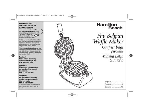 Hamilton Beach Belgian Waffle Maker (26030) - Use and Care Guide