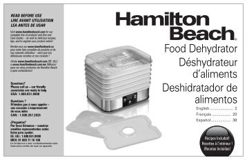 Hamilton Beach Food Dehydrator (32100A) - Use and Care Guide