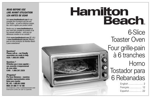 Hamilton Beach Stainless Steel 6 Slice Toaster Oven (31411) - Use and Care Guide