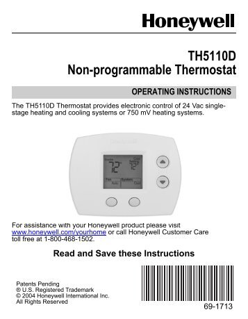 Honeywell FocusPROÂ® 5000 Non-Programmable Thermostat (TH5110D,TH5320U,TH5220D) - FocusPRO 5000 Non-Programmable Thermostat Operating Manual (English) 