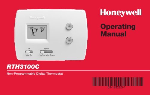 Honeywell Digital Non-Programmable Thermostat - Heat Pump (RTH3100C) - Digital Non-Programmable Thermostat Operating Manual (English,Spanish) 