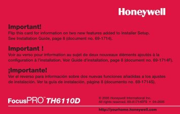 Honeywell FocusPROÂ® 6000 5-1-1/5-2 Day Programmable Thermostat (TH6220D) - FocusPRO 6000 Series Programmable Thermostat Owner's Manual (English,French,Spanish) 