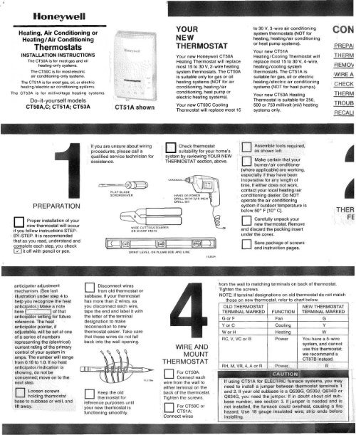 Honeywell Standard Non-Programmable Thermostat (CT5X) - Standard Non-Programmable Thermostat Installation Manual (English) 