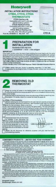 Honeywell Standard Non-Programmable Thermostat (CT5X) - Standard Non-Programmable Thermostat Installation Manual (French) 