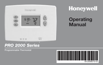 Honeywell PRO 2000 5-2 Day Programmable Thermostat - PRO 2000 5-2 Day Programmable Thermostat Operating Manual (English,French,Spanish) 