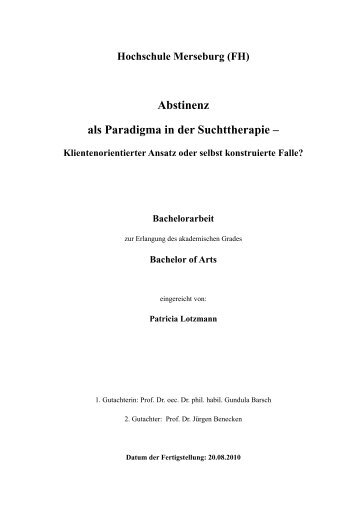 (FH) Abstinenz als Paradigma in der Suchttherapie - Drug Scouts