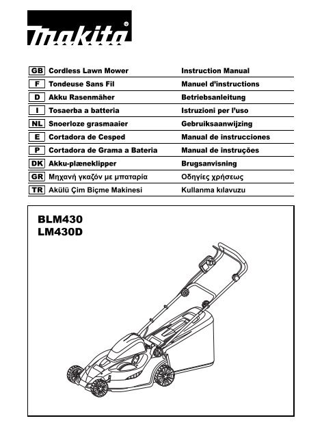 Makita Tondeuse 36 V Li-Ion 2,2 Ah 43 cm - LM430DWBE - Notice