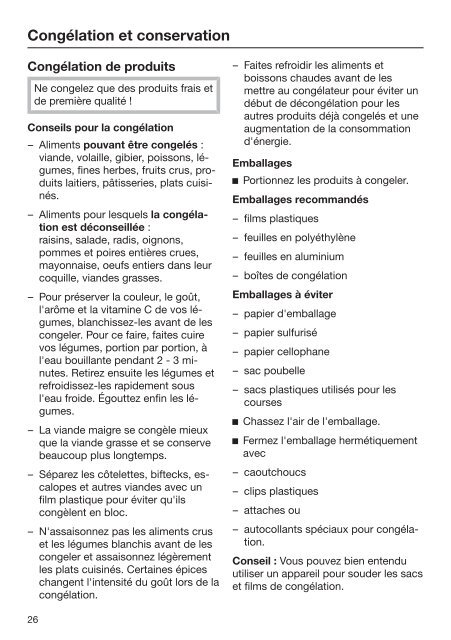 Miele FN 26062 ws - Mode d'emploi et instructions de montage