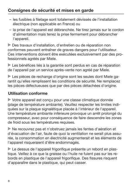 Miele FN 26062 ws - Mode d'emploi et instructions de montage