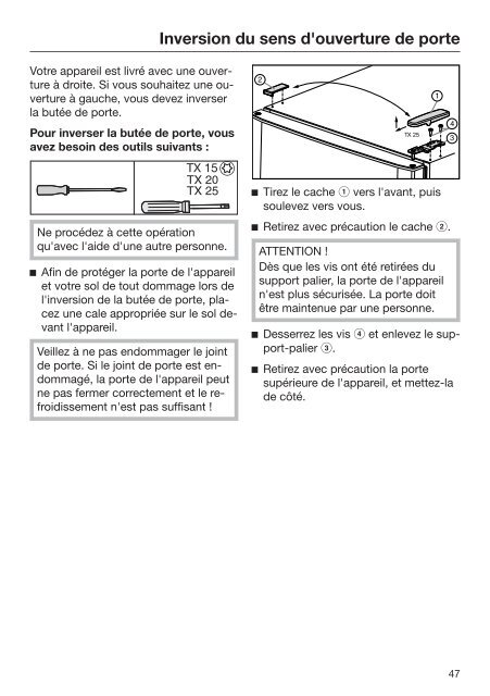 Miele KFN 29233 D edt/cs - Mode d'emploi et instructions de montage