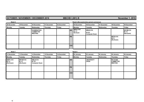 OCTOBER / NOVEMBER / DECEMBER 2016 MBCHB I (MBCHEX) A (ECP) November 1 2016