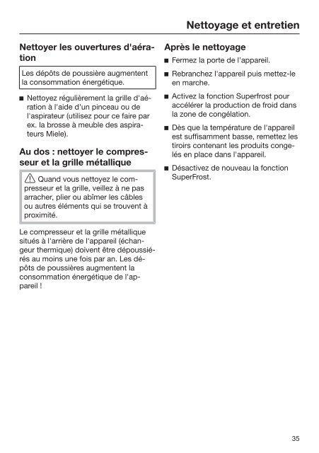 Miele FN 28062 ws - Mode d'emploi et instructions de montage