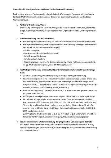 Vorschläge für eine Quartiersstrategie des Landes Baden-Württemberg