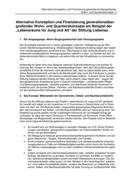 Alternative Konzeption und Finanzierung generationsübergreifender Wohn- und Quartierskonzepte (2007)