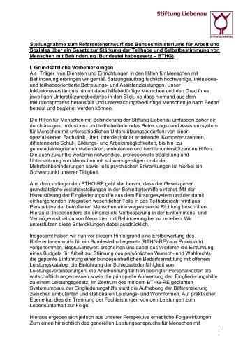 Stellungnahme zum Referentenentwurf Bundesteilhabegesetz