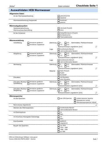 Auswahldaten HEB Warmwasser Checkliste Seite 1