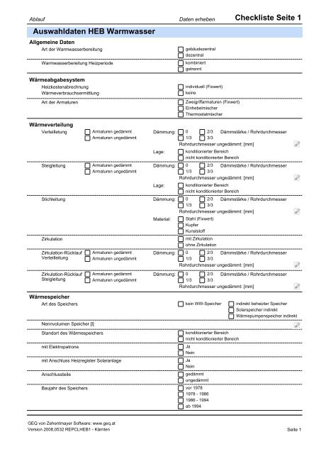 Auswahldaten HEB Warmwasser Checkliste Seite 1