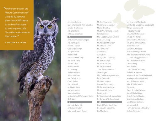 2016 Nature Legacy Society Recognition List