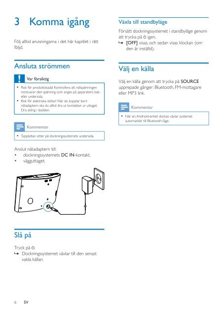 Philips Station d'accueil avec Bluetooth&reg; - Mode d&rsquo;emploi - SWE