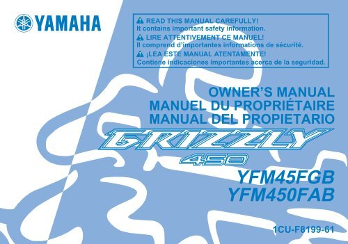 Yamaha GRIZZLY 450 - 2012 - Manuale d'Istruzioni Fran&ccedil;ais