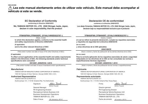 Yamaha GRIZZLY 450 - 2015 - Manuale d'Istruzioni Espa&ntilde;ol