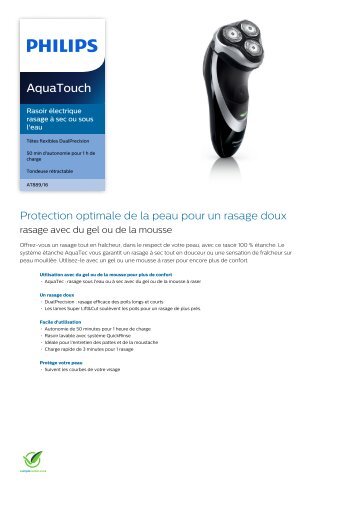 Philips AquaTouch Rasoir Ã©lectrique rasage Ã  sec ou sous l'eau - Fiche Produit - FRA