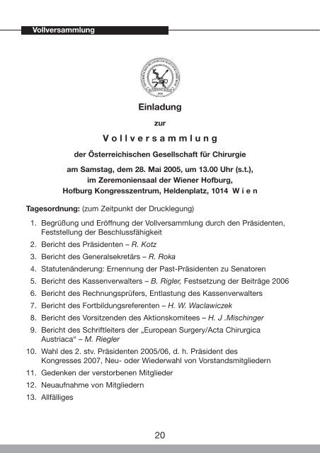 46. Österreichischer Chirurgenkongress - 54. Österreichischer ...