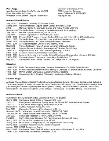 Peter Krapp www.faculty.uci.edu/profile.cfm?faculty_id=5102 Chair ...