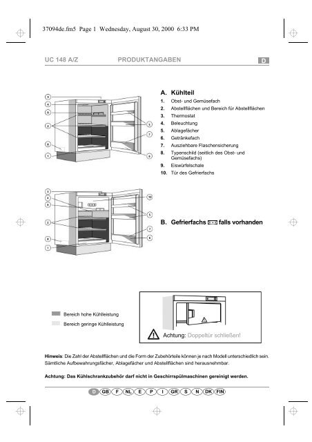 KitchenAid URI 1402/A - Refrigerator - URI 1402/A - Refrigerator DE (855004601320) Scheda programmi