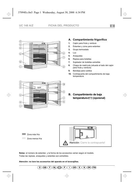 KitchenAid URI 1402/A - Refrigerator - URI 1402/A - Refrigerator ES (855004601320) Scheda programmi