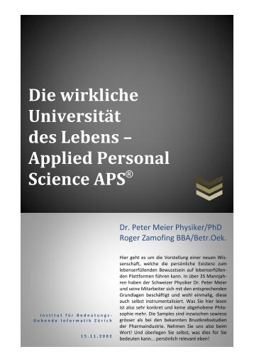 Die wirkliche Universität des Lebens - Applied Personal Science