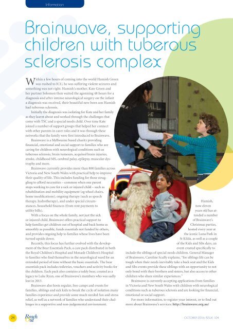 Tuberous Sclerosis Australia Reach Out Magazine October 2016