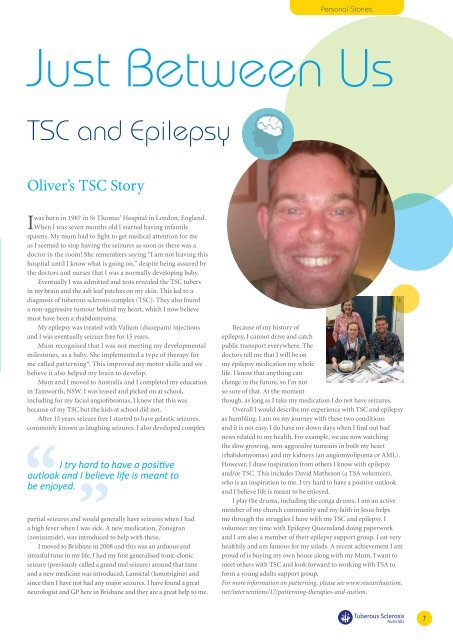 Tuberous Sclerosis Australia Reach Out Magazine October 2016