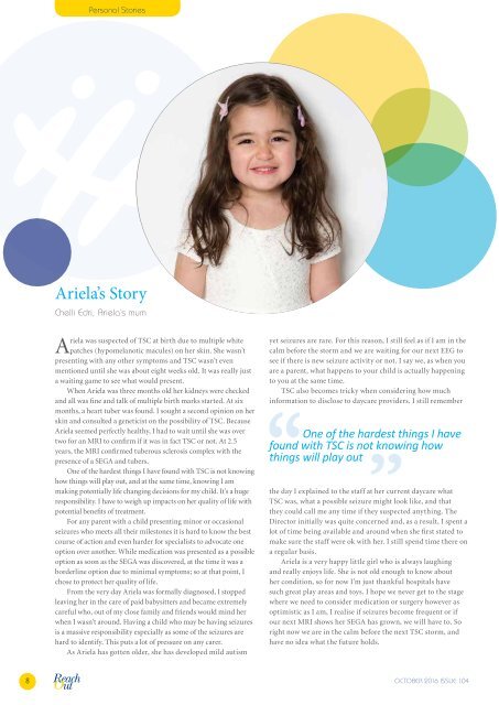 Tuberous Sclerosis Australia Reach Out Magazine October 2016