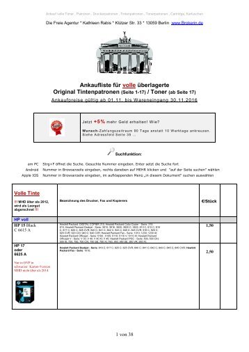Ankaufliste volle Toner Tinte November2016 PDF Yumpu