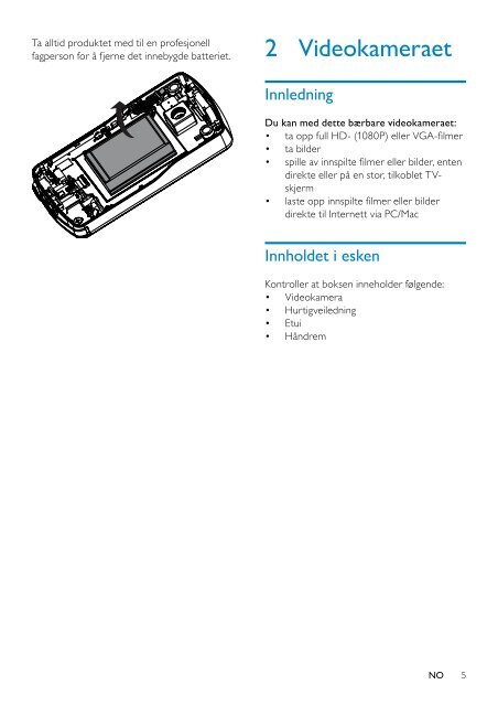 Philips Cam&eacute;ra HD - Mode d&rsquo;emploi - NOR