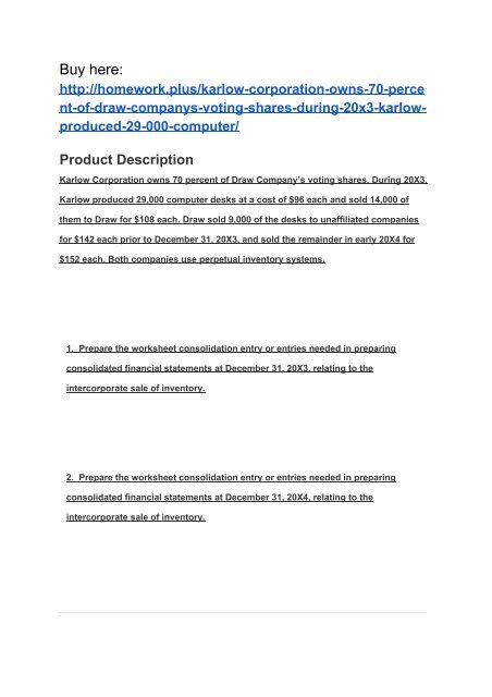 Karlow Corporation Owns 70 Percent Of Draw Company s Voting Shares 