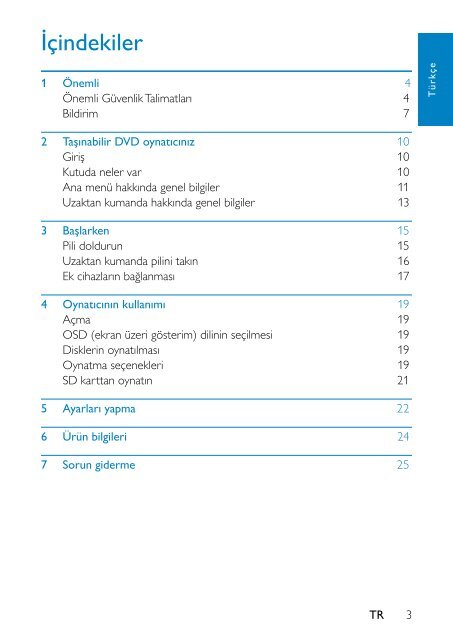 Philips Lecteur de DVD portable - Mode d&rsquo;emploi - TUR