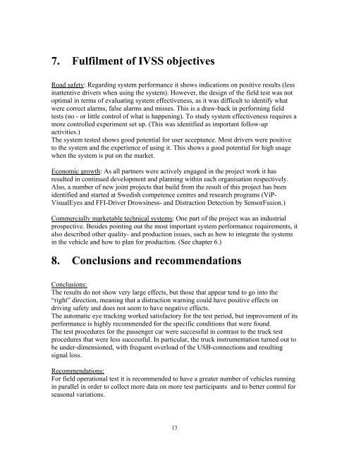 7. Fulfilment of IVSS objectives - IVSS Intelligent Vehicle Safety ...