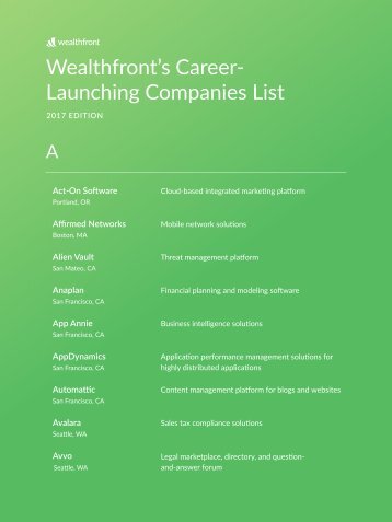 Wealthfront’s Career- Launching Companies List