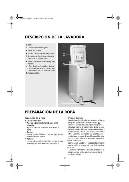 KitchenAid K 600 TL1 - Washing machine - K 600 TL1 - Washing machine ES (858460138100) Istruzioni per l'Uso