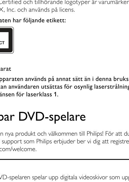 Philips Lecteur de DVD portable - Mode d&rsquo;emploi - SWE