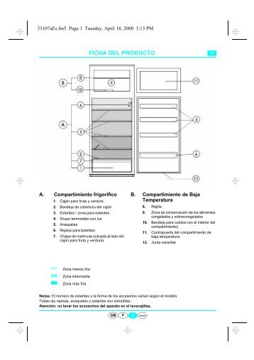 KitchenAid RD40-B - Fridge/freezer combination - RD40-B - Fridge/freezer combination ES (853963393000) Scheda programmi