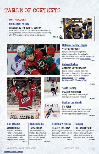 Minnesota Hockey Magazine for Nov. 2016 (volume 4, issue 1)