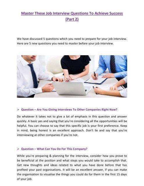 Two Part Interview Question Example Master These Job Interview Questions To Achieve Success part 2