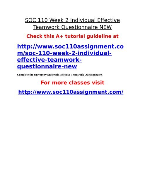 Mayo Teamwork Questionnaire.pdf SOC 110 Week 2 Individual Effective Teamwork Questionnaire NEW