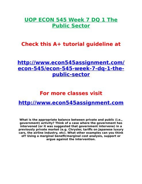 UOP ECON 545 Week 7 DQ 1 The Public Sector