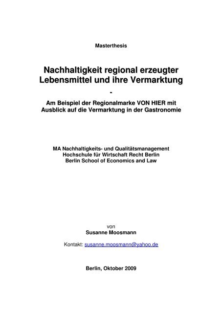 Nachhaltigkeit regional erzeugter Lebensmittel und ihre ... - Berlin 21